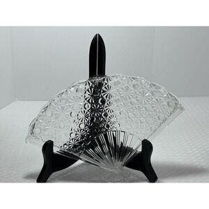 CLEAR CUT GLASS Fan Shaped Clear Cut Glass Dish‎ trinket DAISY AND BUTTONS Retro